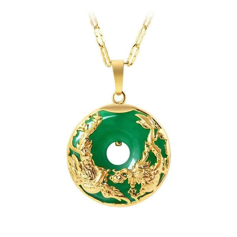 Buddhisttemple Dragon and Phoenix Jadeite Necklace