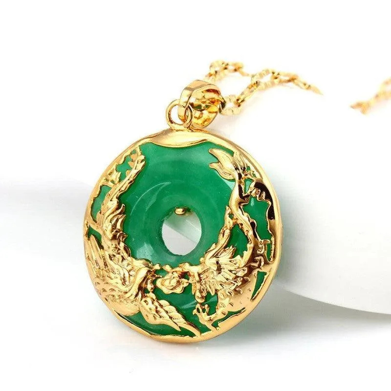 Buddhisttemple Dragon and Phoenix Jadeite Necklace