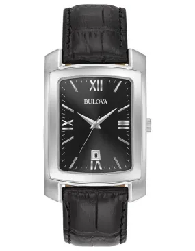 Bulova Mens Classic Watch - Black Leather Strap - Black Dial - Date