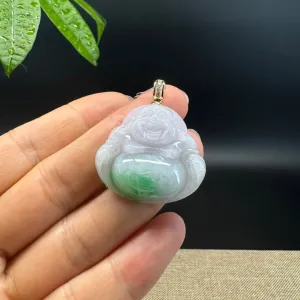 Burmese White Green Jadeite Jade Happy Buddha Pendant