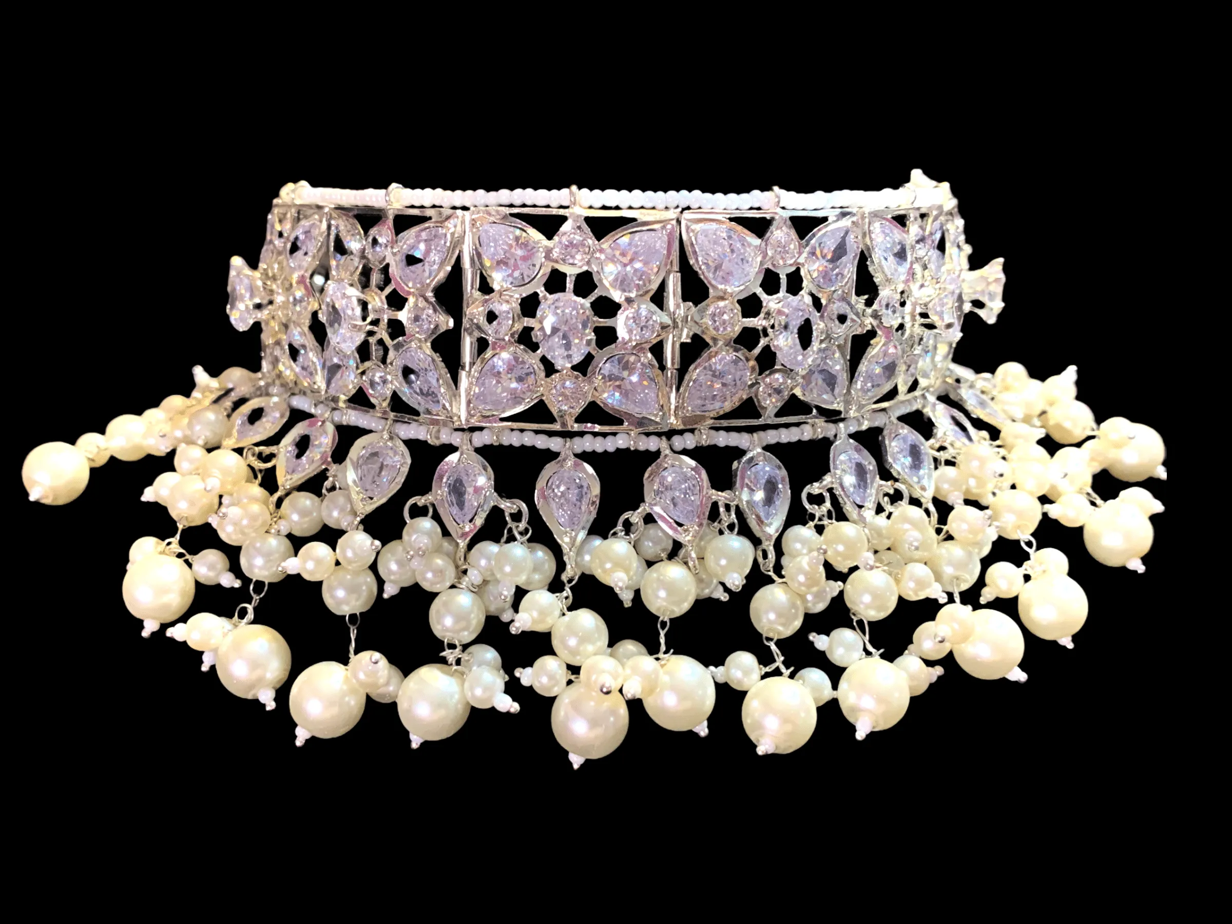 C175 Sonam jadavi lacha choker and jhumka  in silver plating  ( READY TO SHIP)