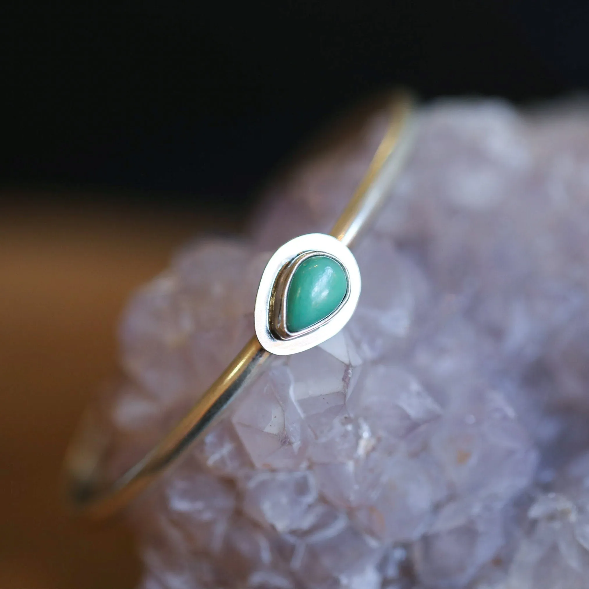 Chrysoprase Bracelet - Chrysoprase Cuff Bracelet - Chrysoprase Silver Bangle