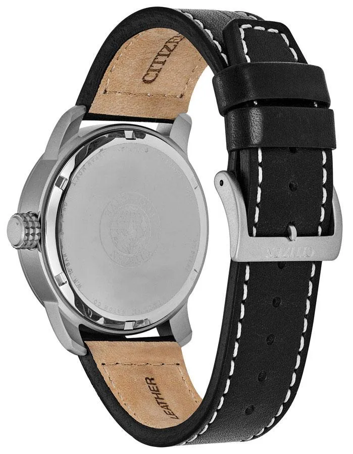 Citizen Eco-Drive Mens Chandler Watch - Black Dial - Leather Strap - Day/Date