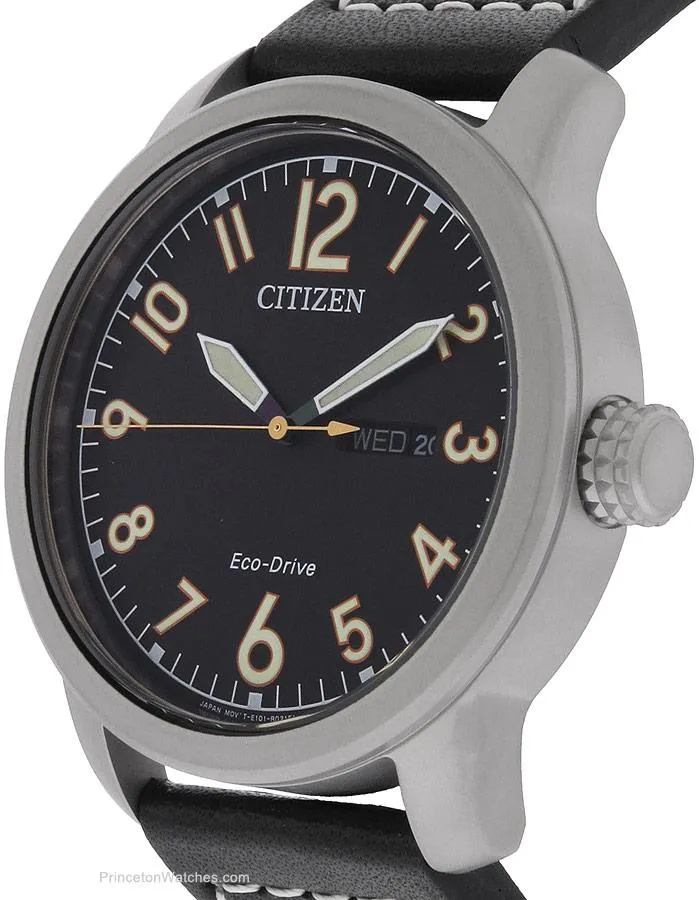 Citizen Eco-Drive Mens Chandler Watch - Black Dial - Leather Strap - Day/Date