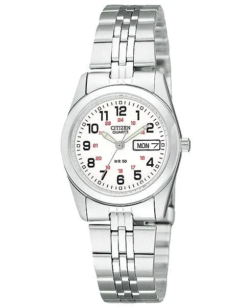 Citizen Quartz Ladies Watch - White Dial - Steel Case & Bracelet - 12/24 Hour