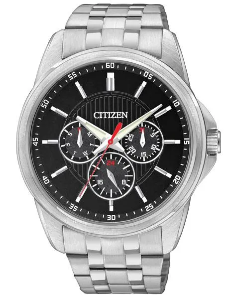 Citizen Quartz Multifunction Mens Watch - Black Dial - Stainless Steel - Day