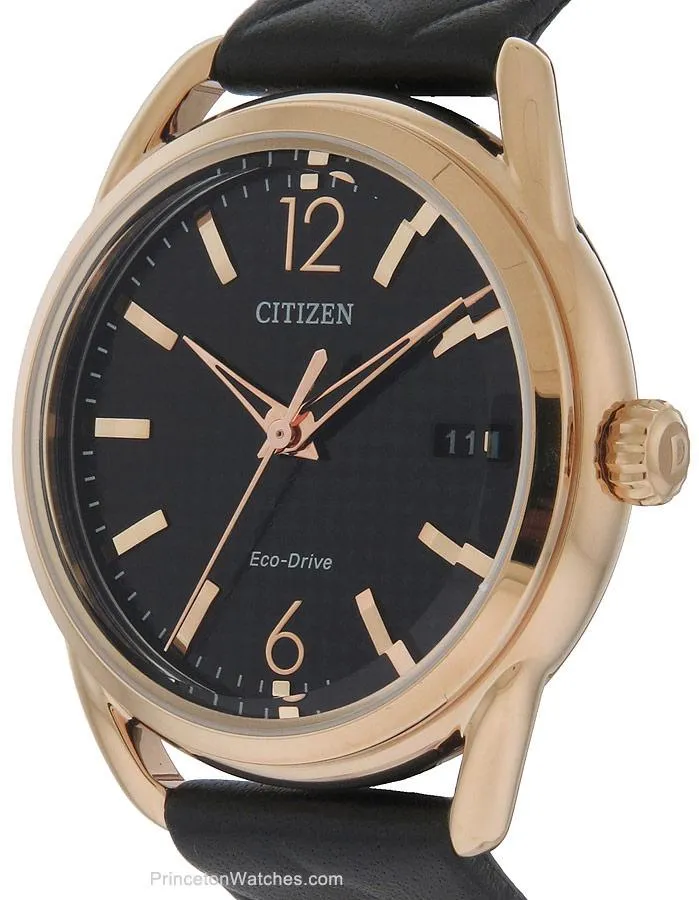 Citizen Womens DRIVE LTR - Rose Gold-Tone Case - Black Leather Strap - Date