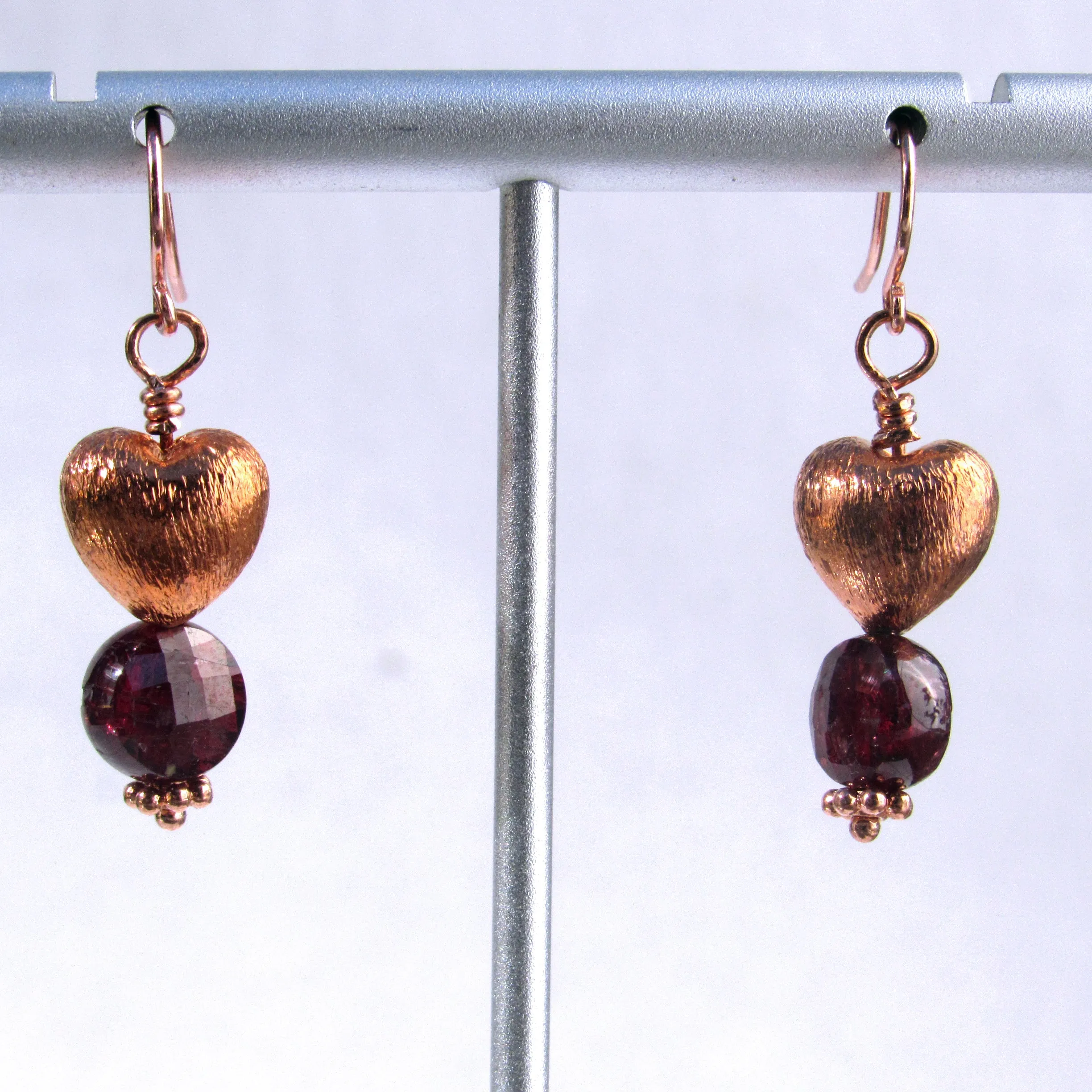 Copper Hearts with Garnet gemstone earrings