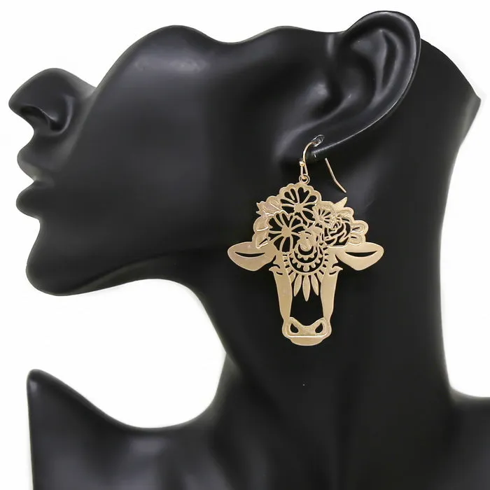 Cow Filigree Drop Earrings