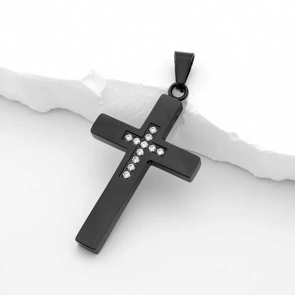 Cross Pendant with C.Z Inlaid in the Middle - Black