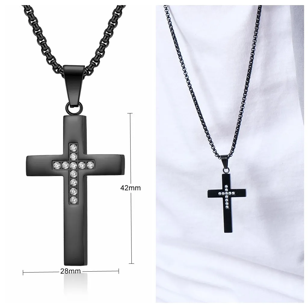 Cross Pendant with C.Z Inlaid in the Middle - Black