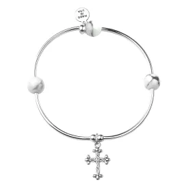 Cross | Soft Bangle Charm Bracelet | Howlite