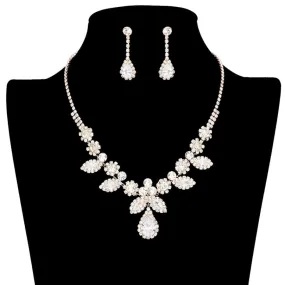 Cubic Zirconia CZ Multi Stone Floral Necklace Earring Set