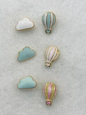 Cute Mismatched Cloud Hot Air Balloon Enamel Stud Earrings