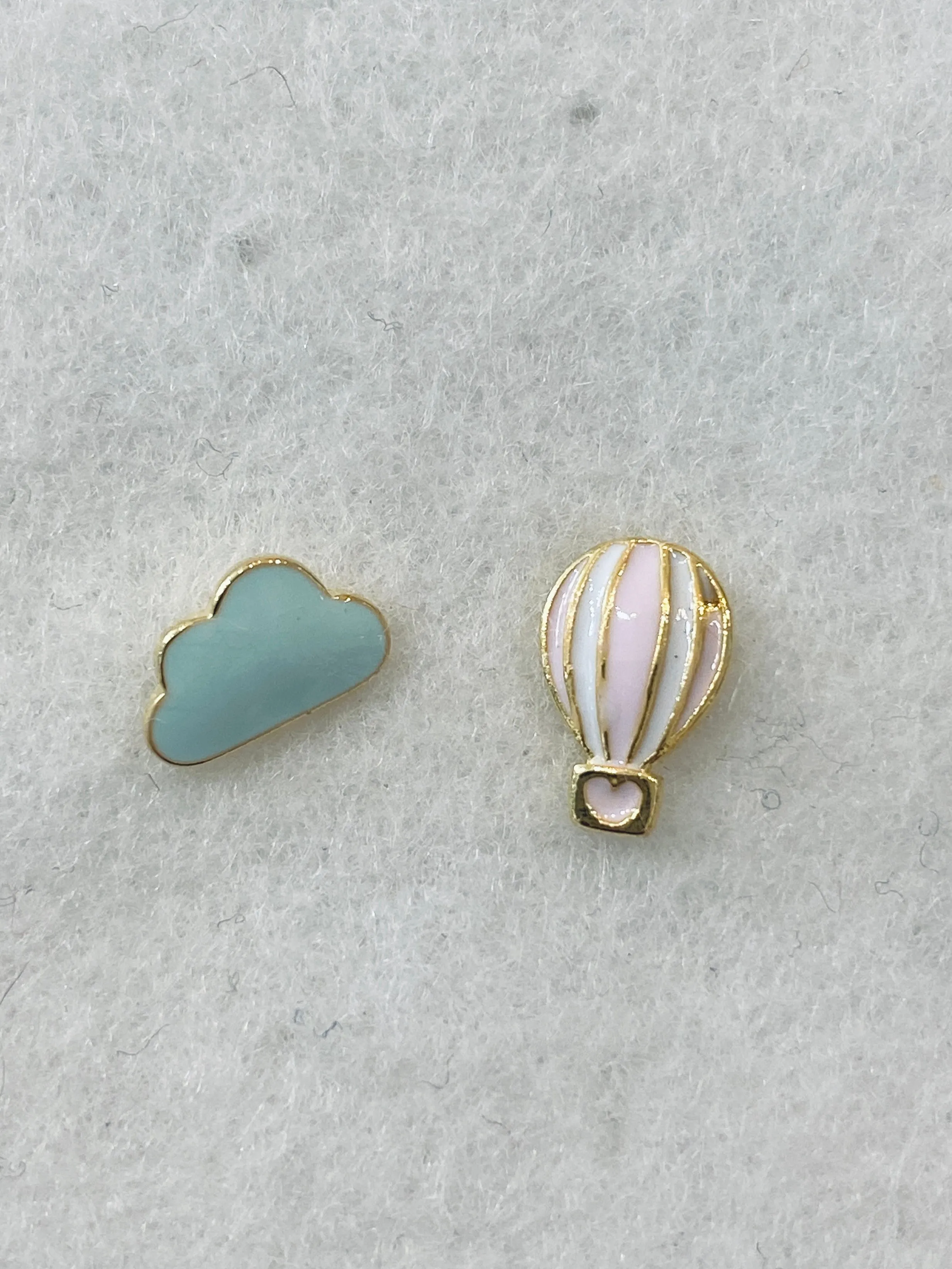 Cute Mismatched Cloud Hot Air Balloon Enamel Stud Earrings