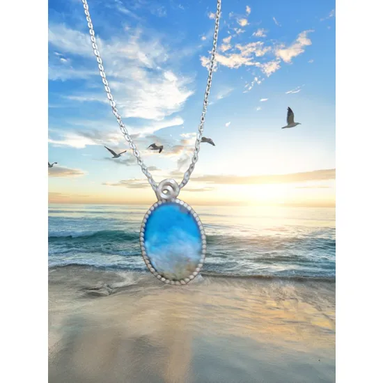 Dainty Beach Ocean Waves Oval Sand Pendant Necklaces