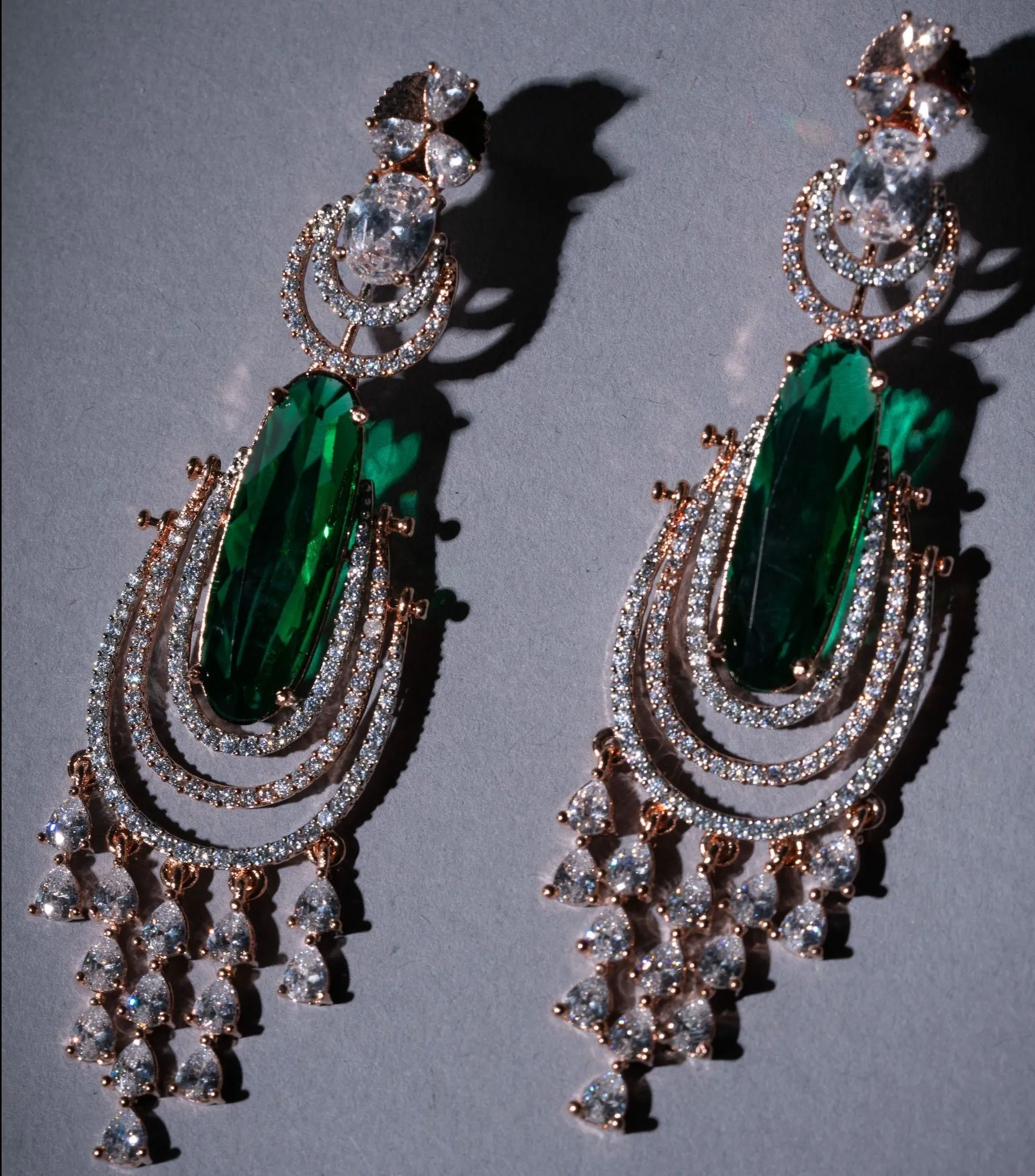 Demi Statement Earrings Emerald Green Rose Gold- Jaipur Rose Modern Luxury Designer Indian Jewelry