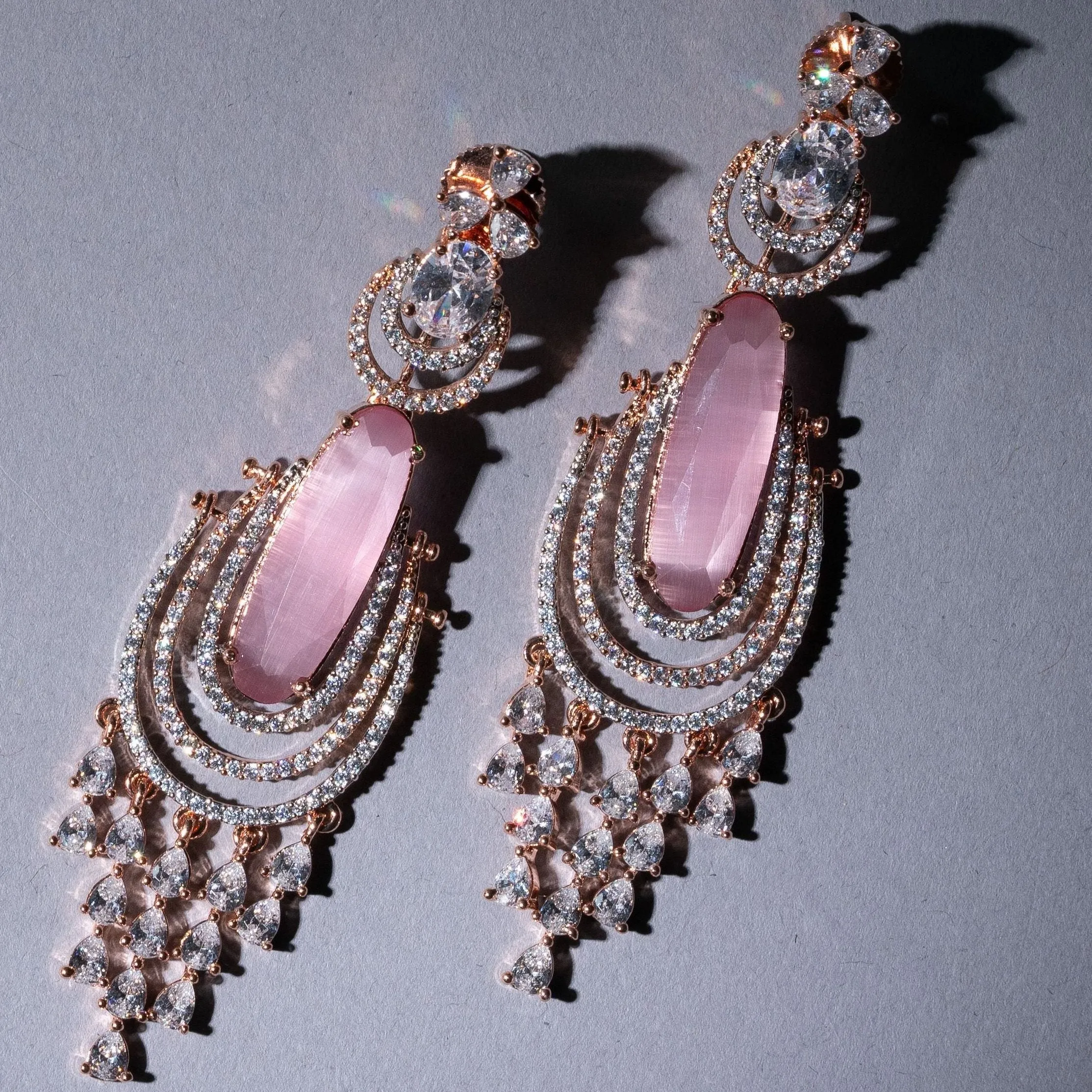 Demi Statement Earrings Pink Rose Gold- Jaipur Rose Modern Luxury Designer Indian Jewelry