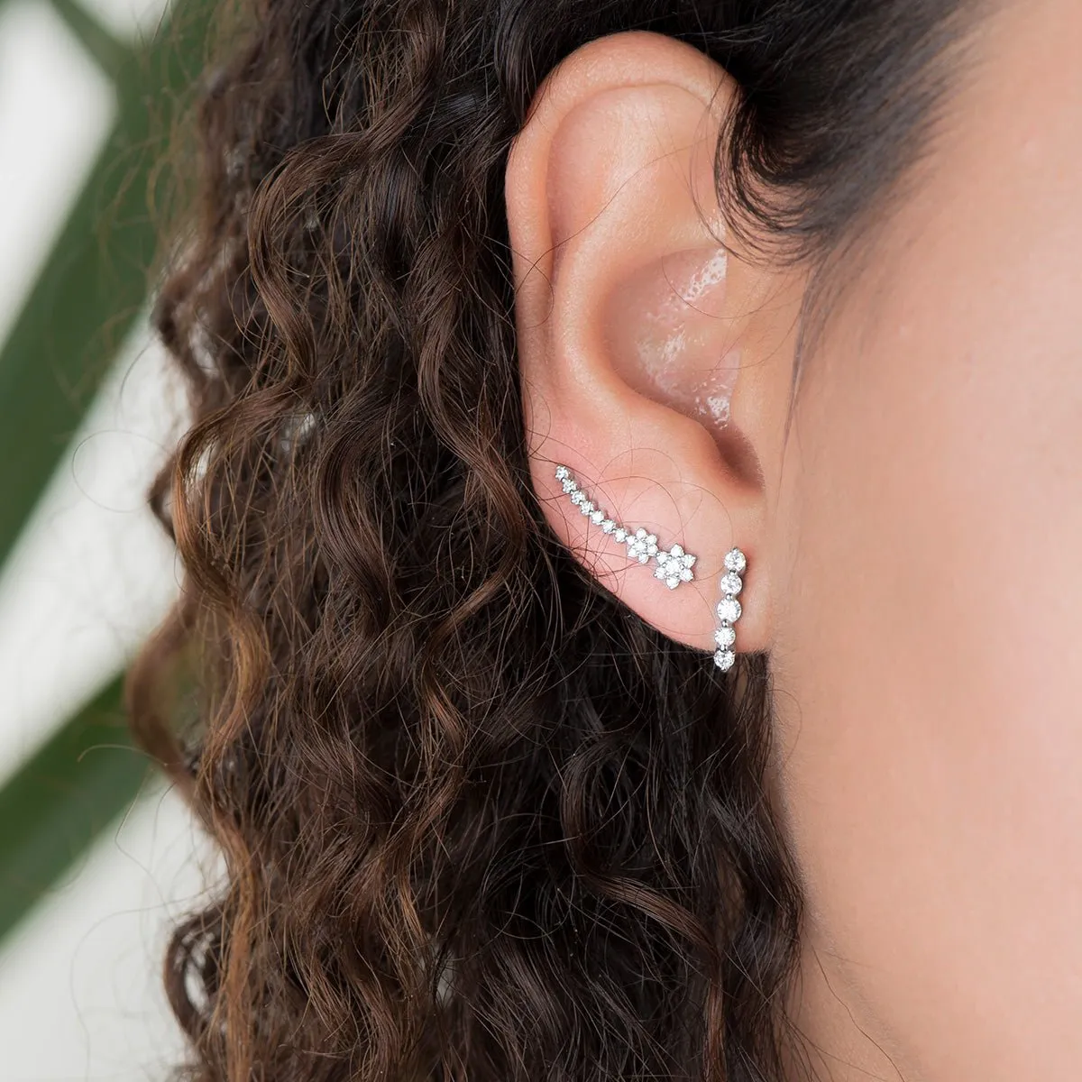 Diamond Flower Ear Climber Earring