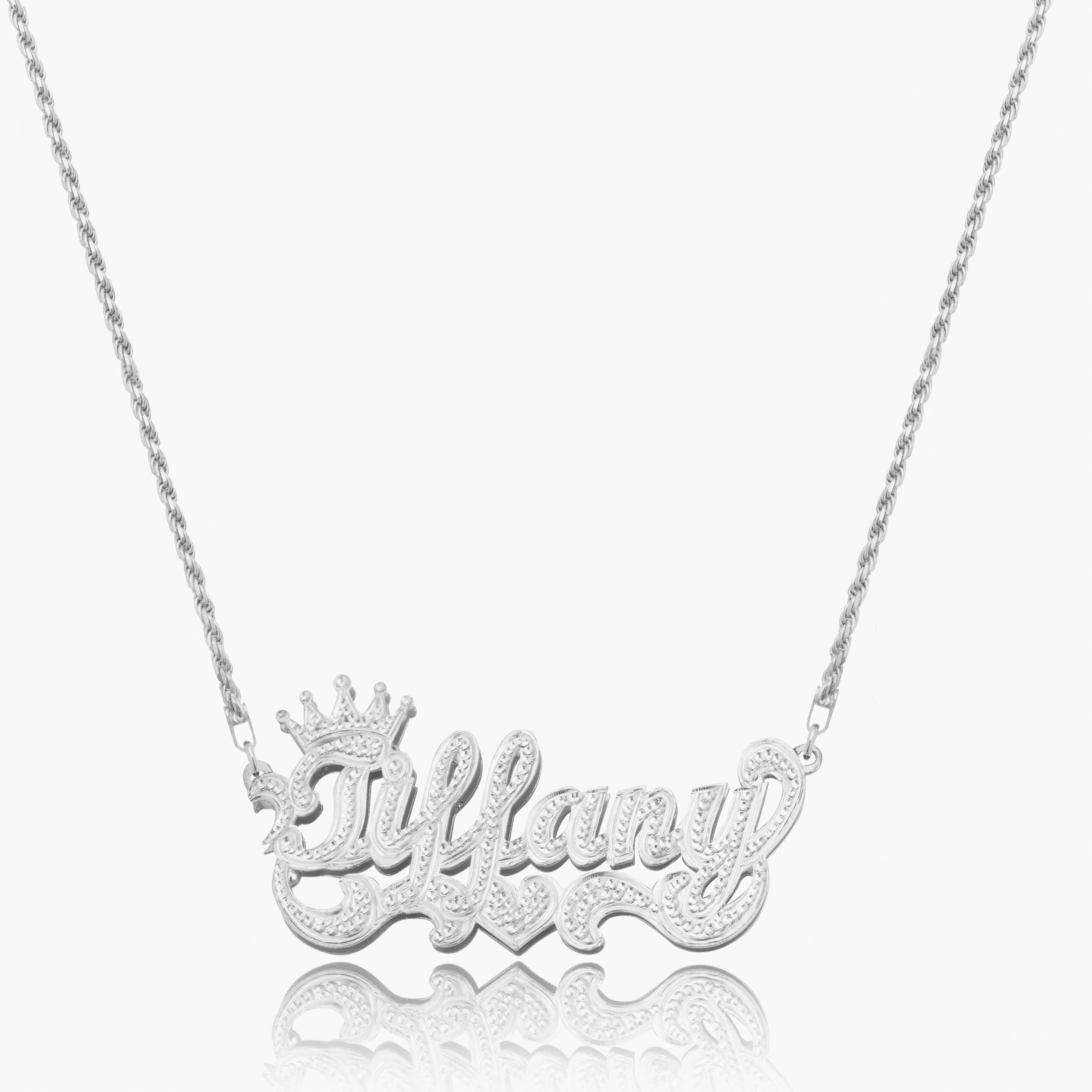 Double Plated Iced Princess Crown Name Necklace