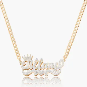 Double Plated Iced Princess Crown Name Necklace