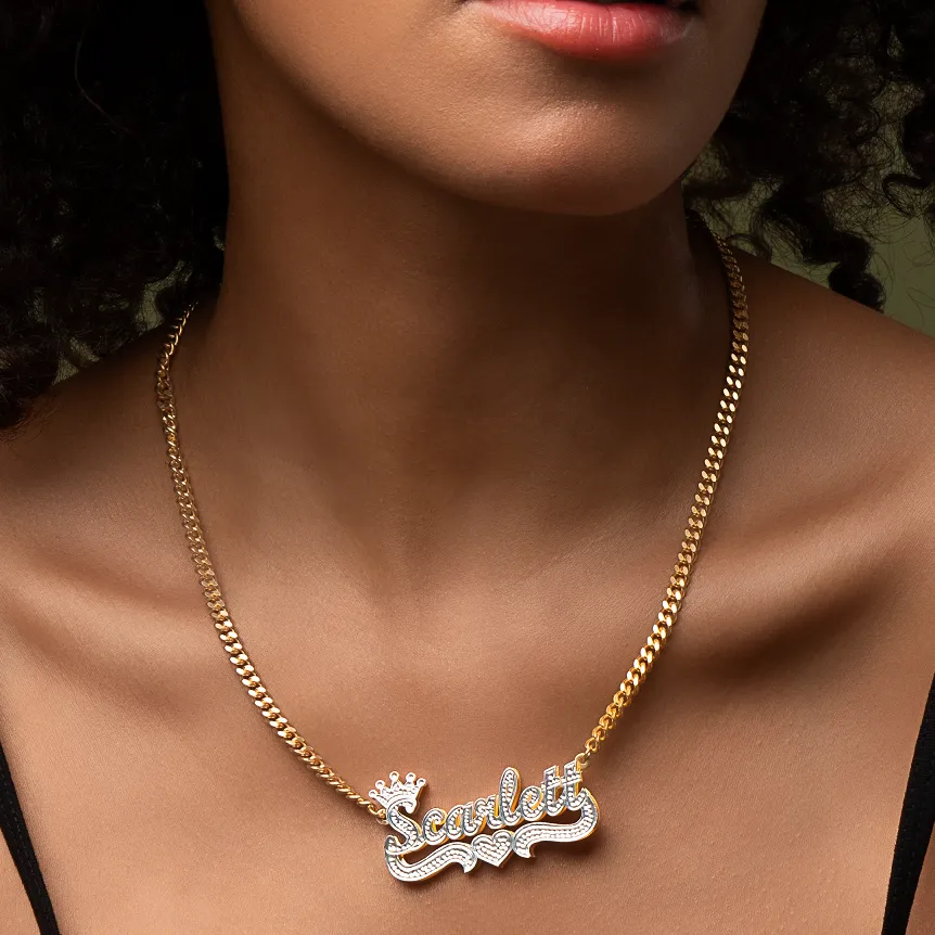 Double Plated Iced Princess Crown Name Necklace