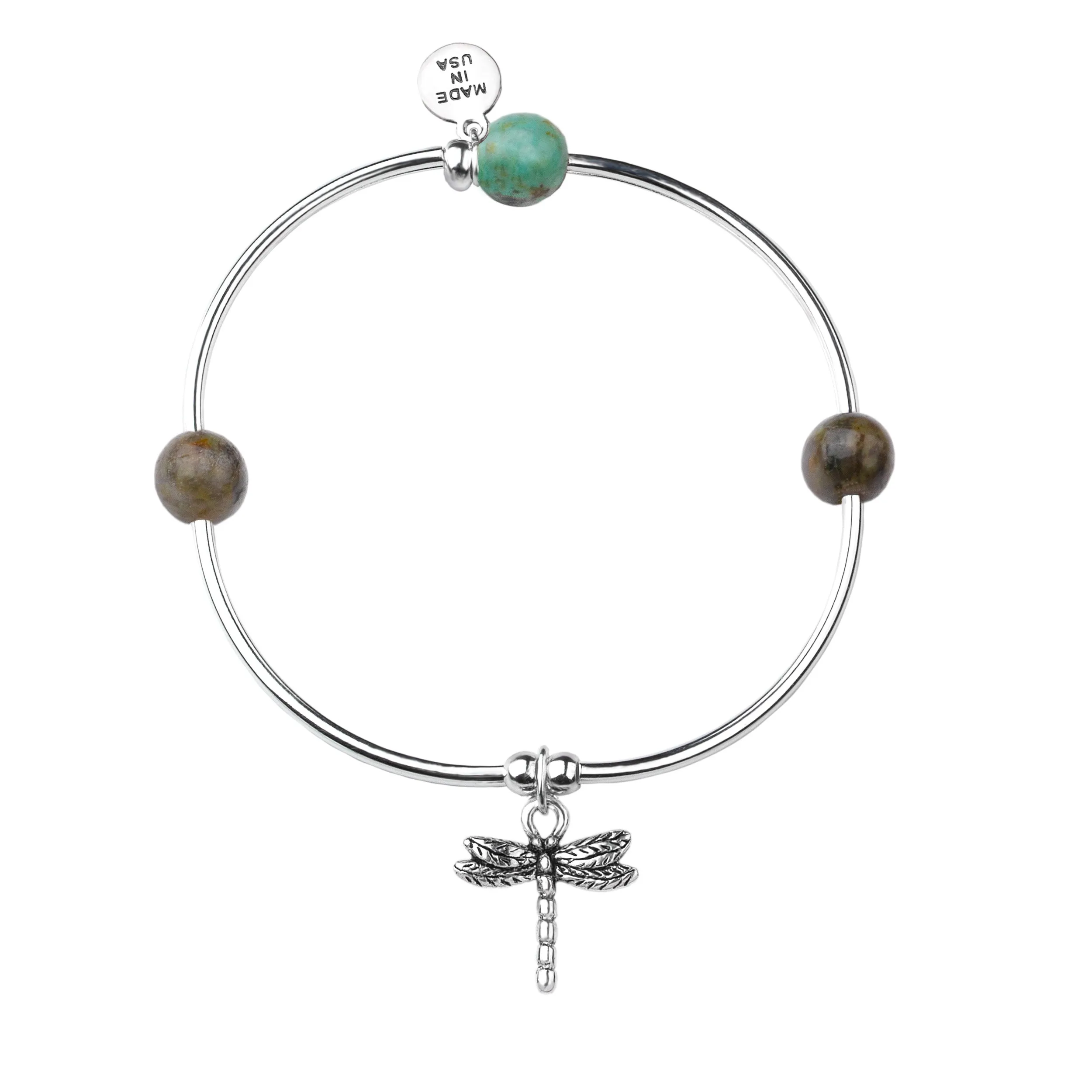 Dragonfly | Soft Bangle Charm Bracelet |  African Turquoise