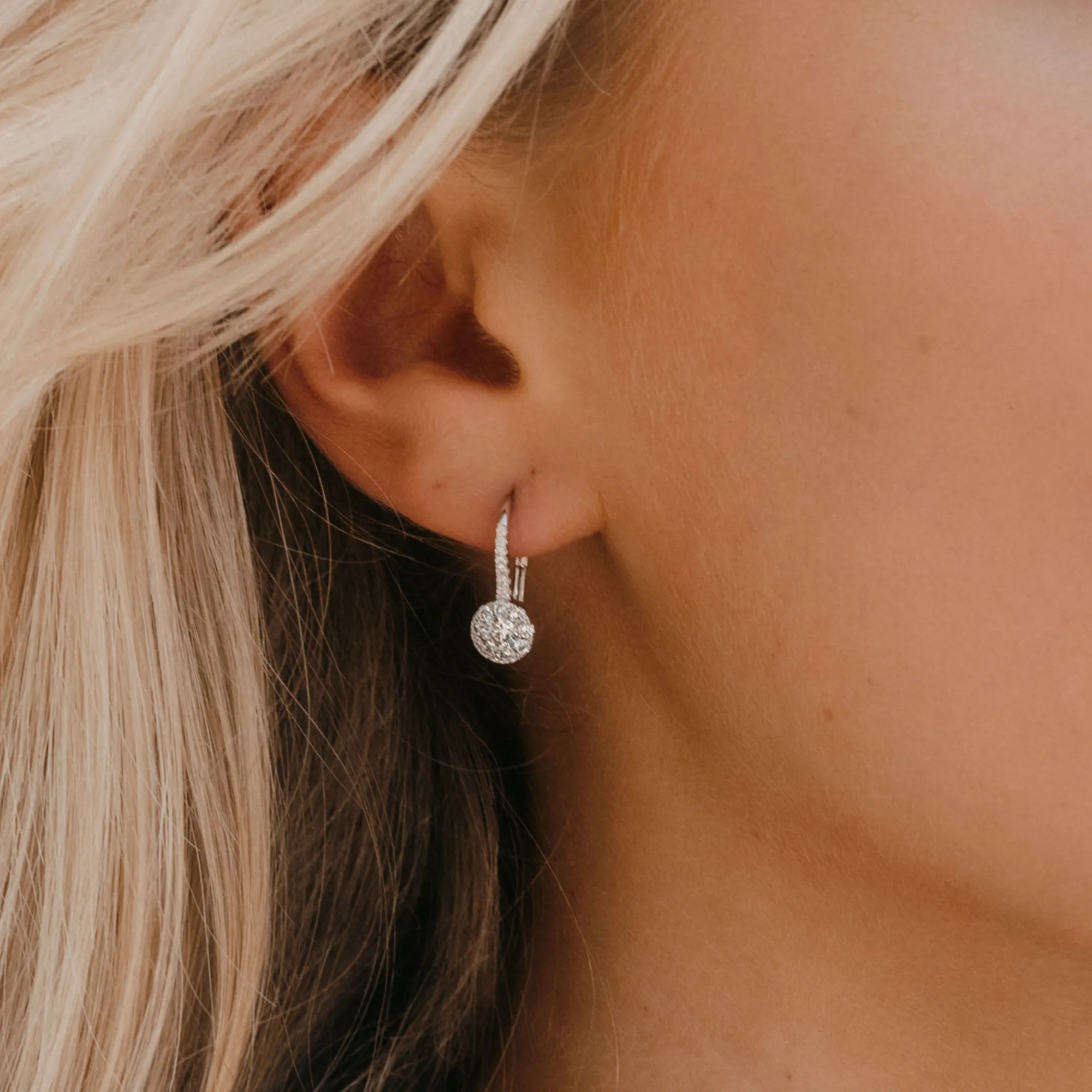 Drop Round Halo Earrings