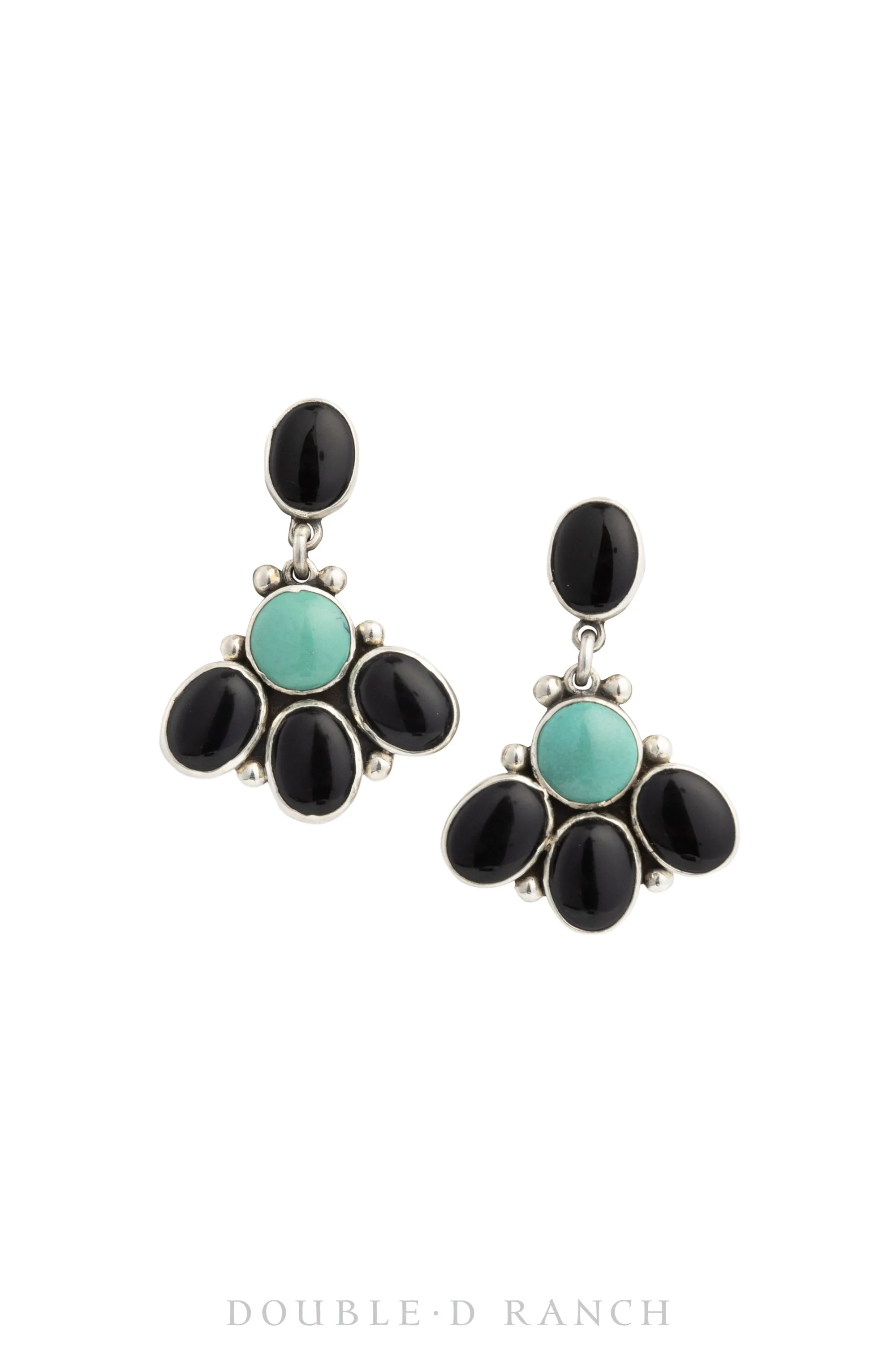 Earrings, Federico, Drop, Turquoise & Onyx, Hallmark, Contemporary, 1554