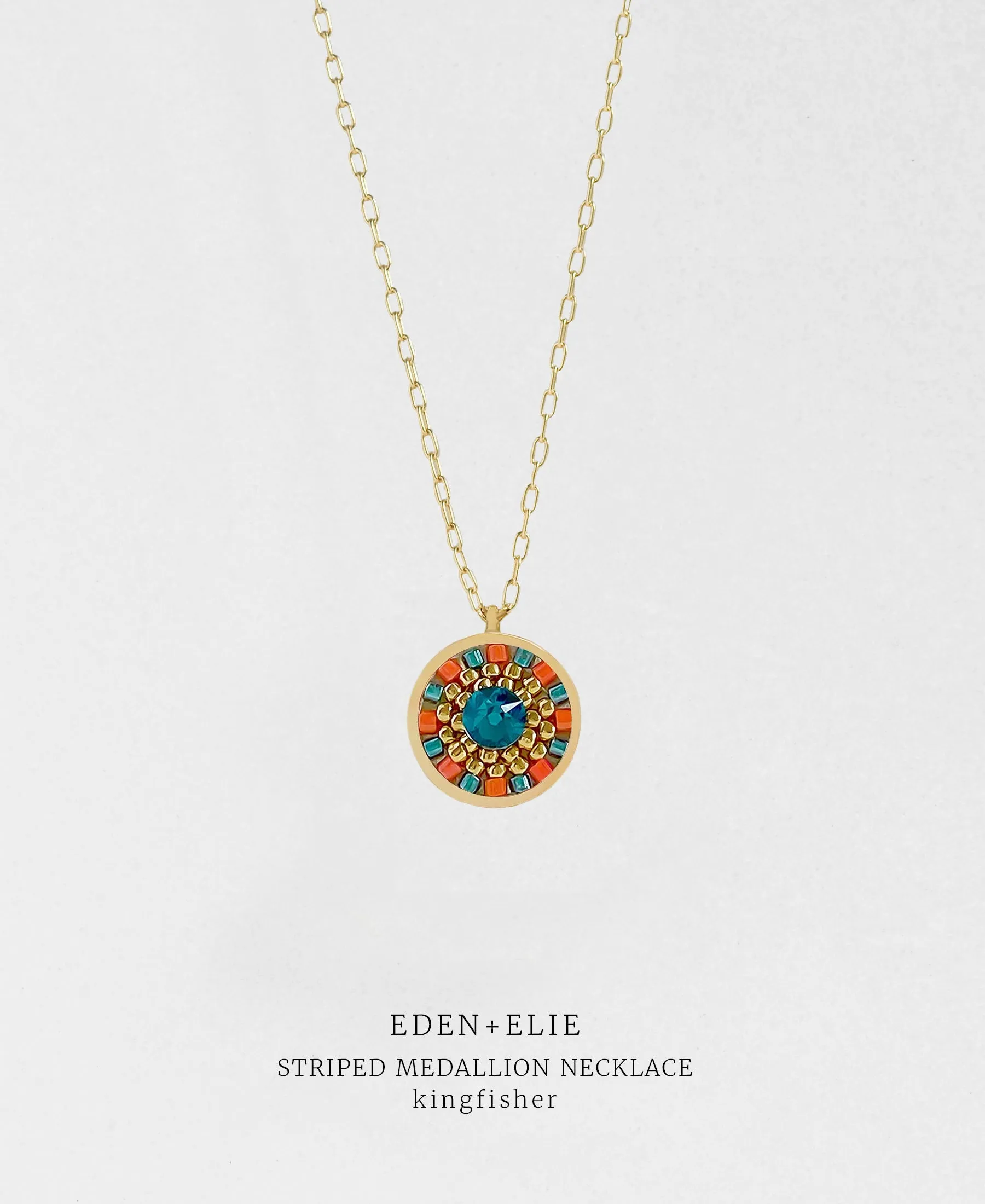 EDEN   ELIE Striped Medallion necklace - Kingfisher