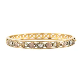 Edwardian 12k Yellow, Rose, and Green Gold Floral Diamond Bangle