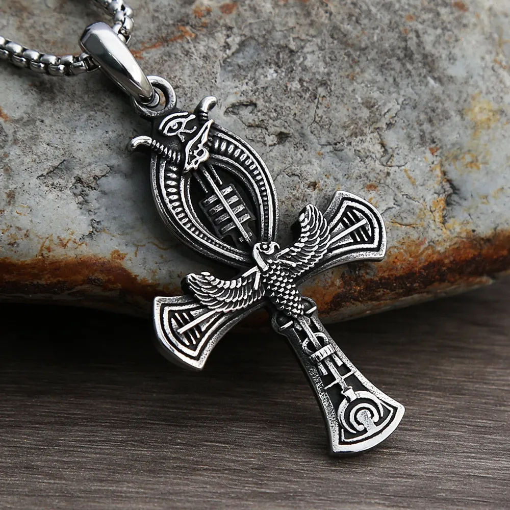 Egyptian Ankh Eagle Cross Gothic Pendant Necklace