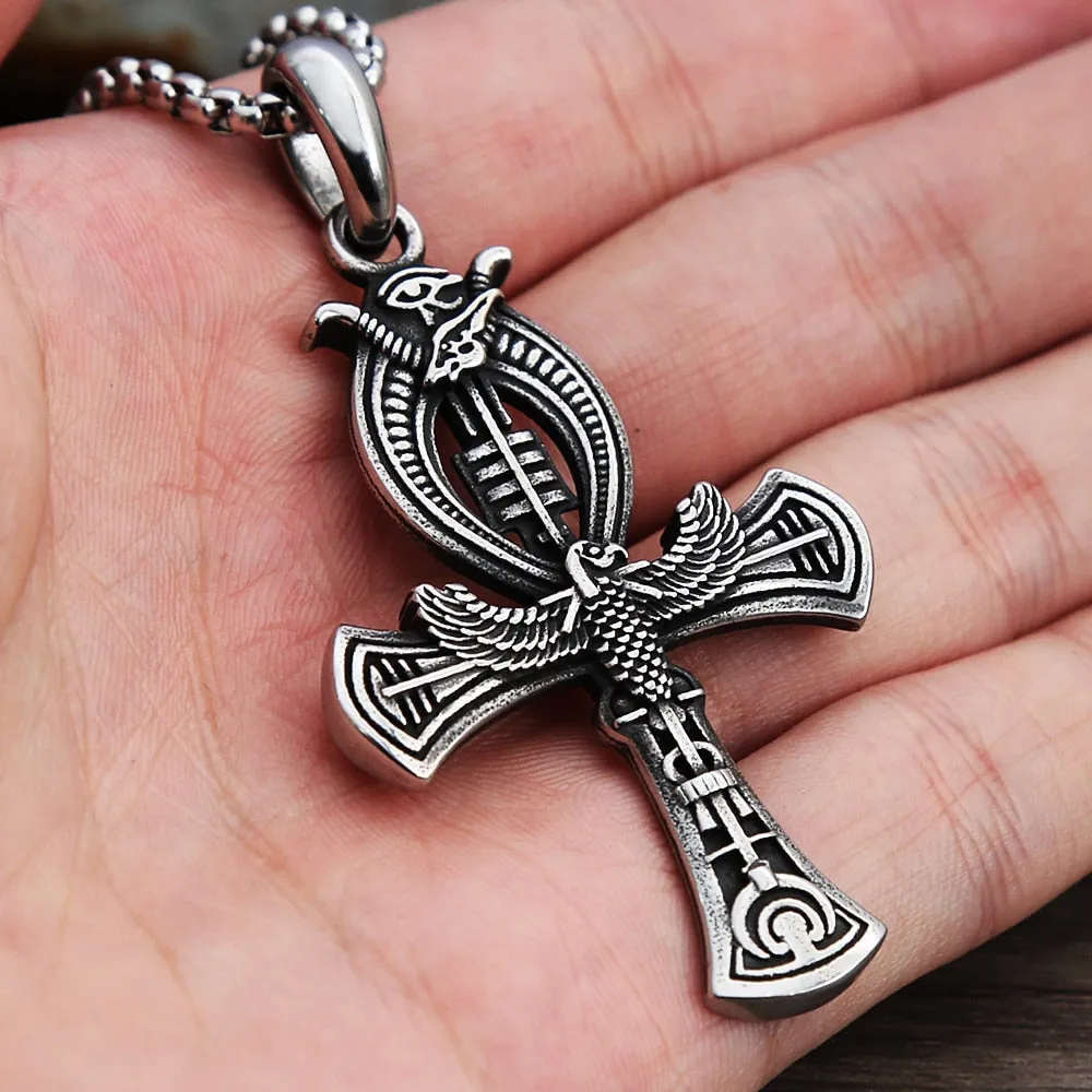 Egyptian Ankh Eagle Cross Gothic Pendant Necklace