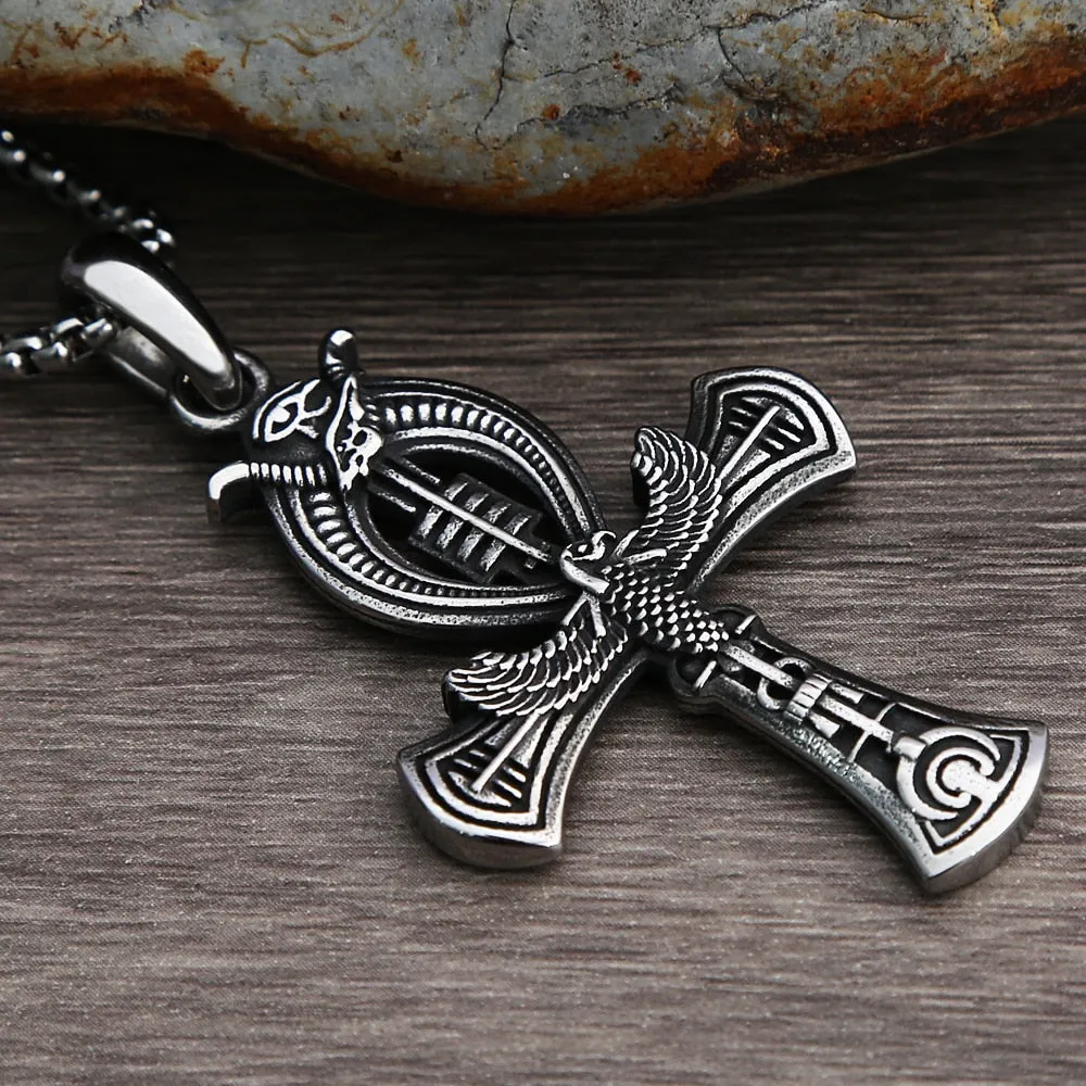 Egyptian Ankh Eagle Cross Gothic Pendant Necklace