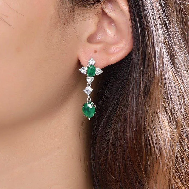 Emerald Green Oval Cut Drop Earrings