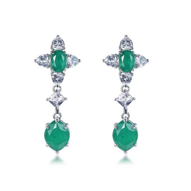 Emerald Green Oval Cut Drop Earrings