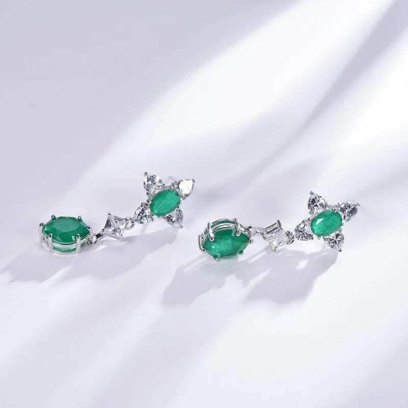 Emerald Green Oval Cut Drop Earrings