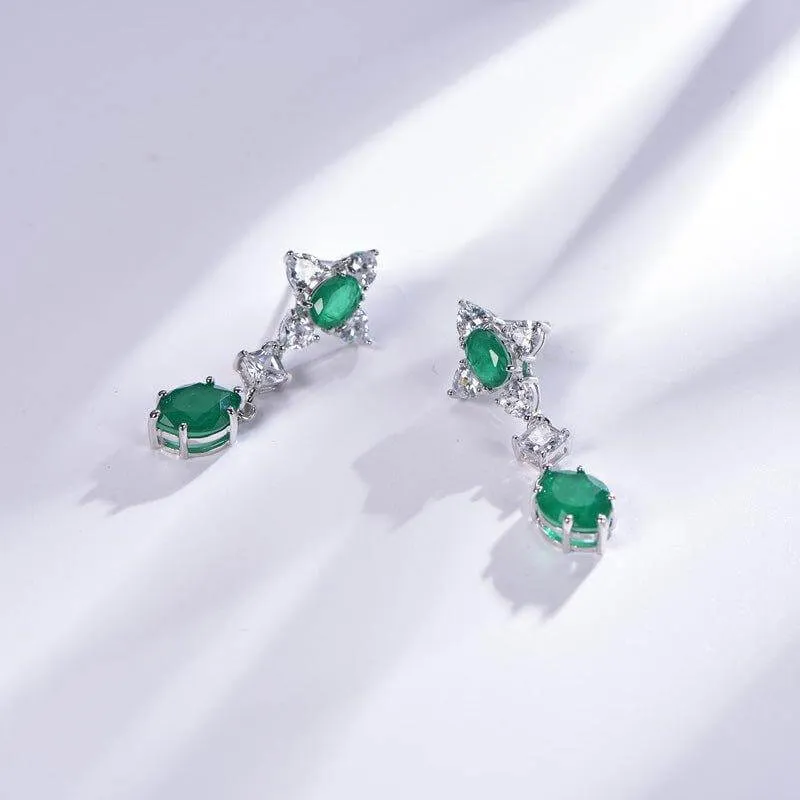 Emerald Green Oval Cut Drop Earrings