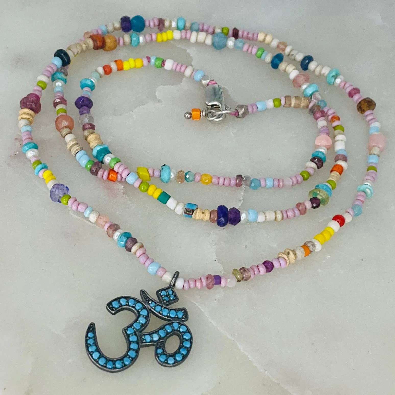 Enlightenment Om Beaded Necklace - Turquoise