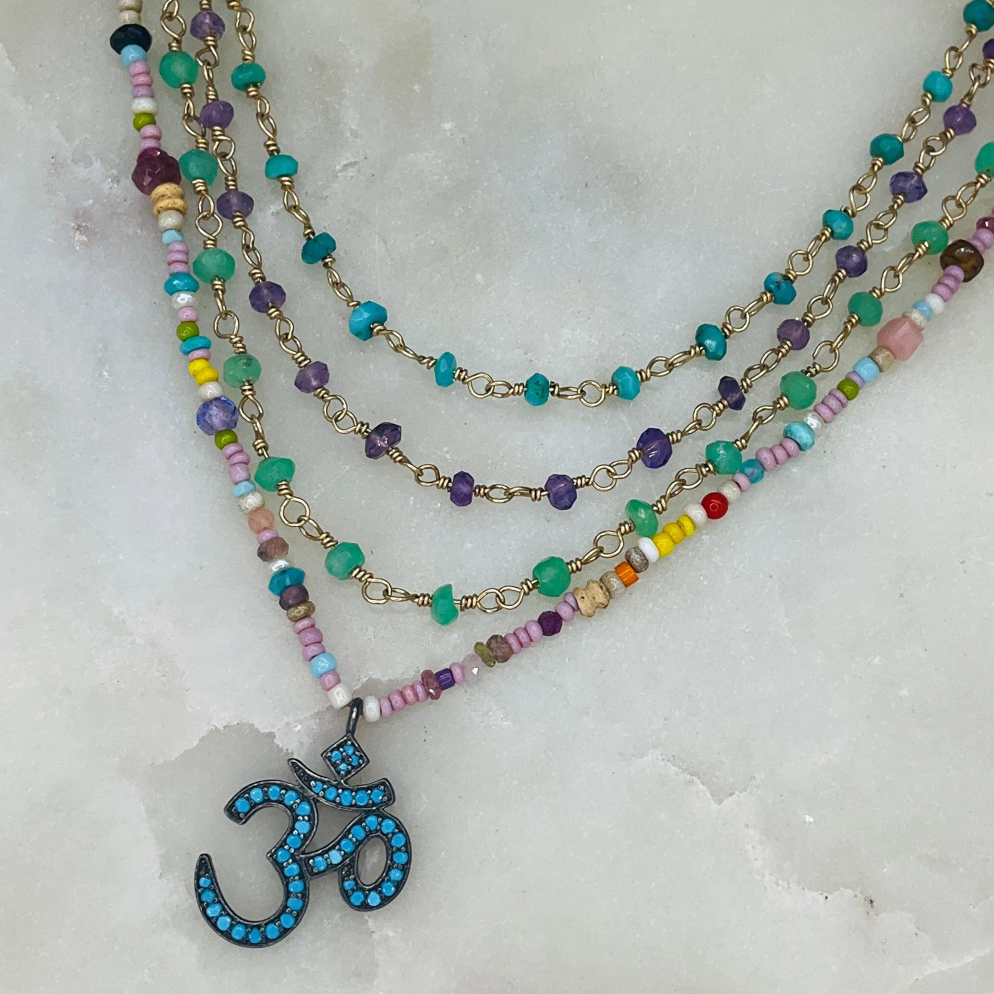 Enlightenment Om Beaded Necklace - Turquoise