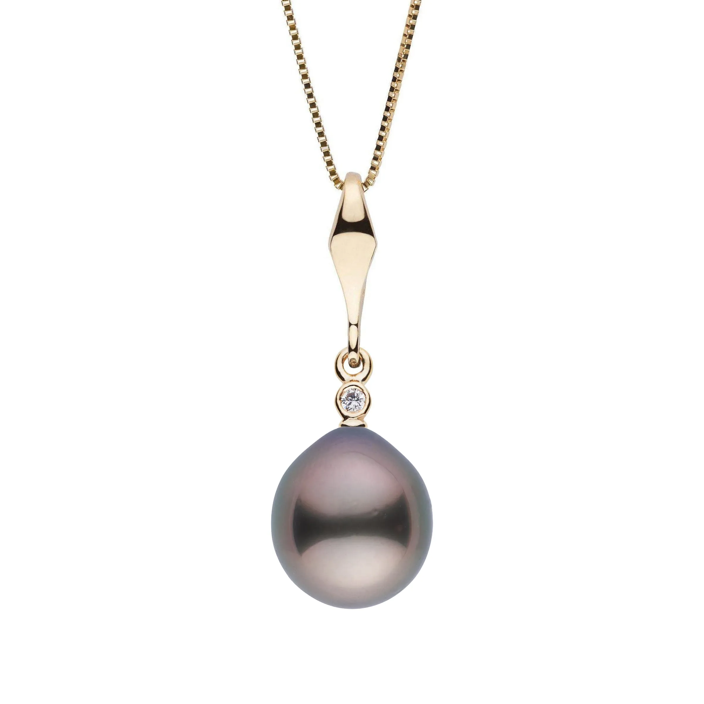 Essential Collection 9.0-10.0 mm Tahitian Drop Pearl and Diamond Pendant