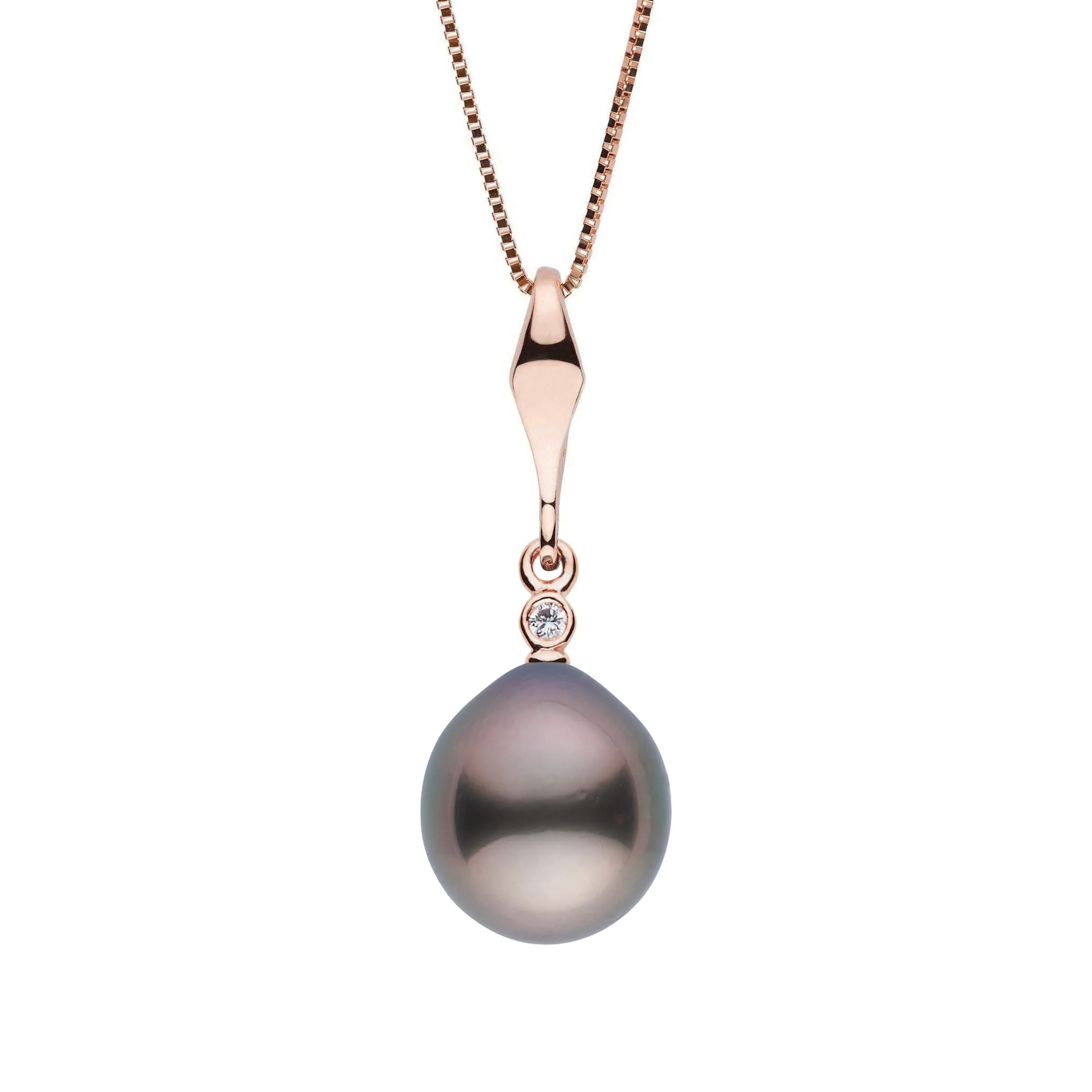 Essential Collection 9.0-10.0 mm Tahitian Drop Pearl and Diamond Pendant