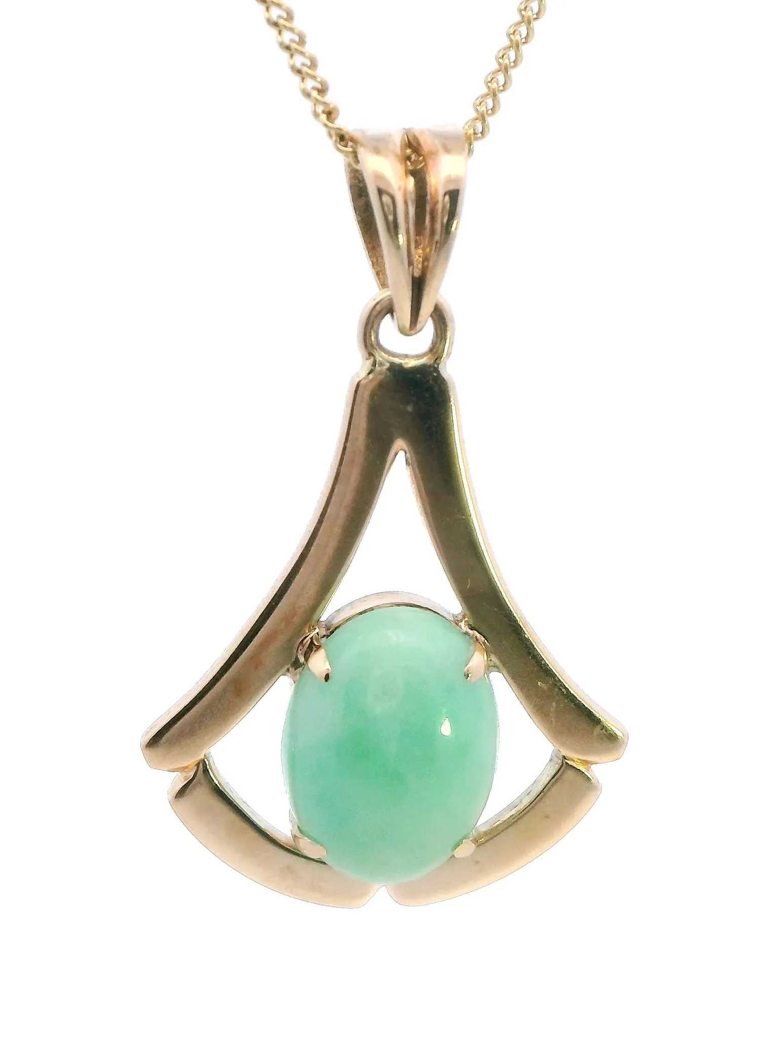 Exquisite Yellow Gold Pendant with Stunning Light Jadeite Cabochon