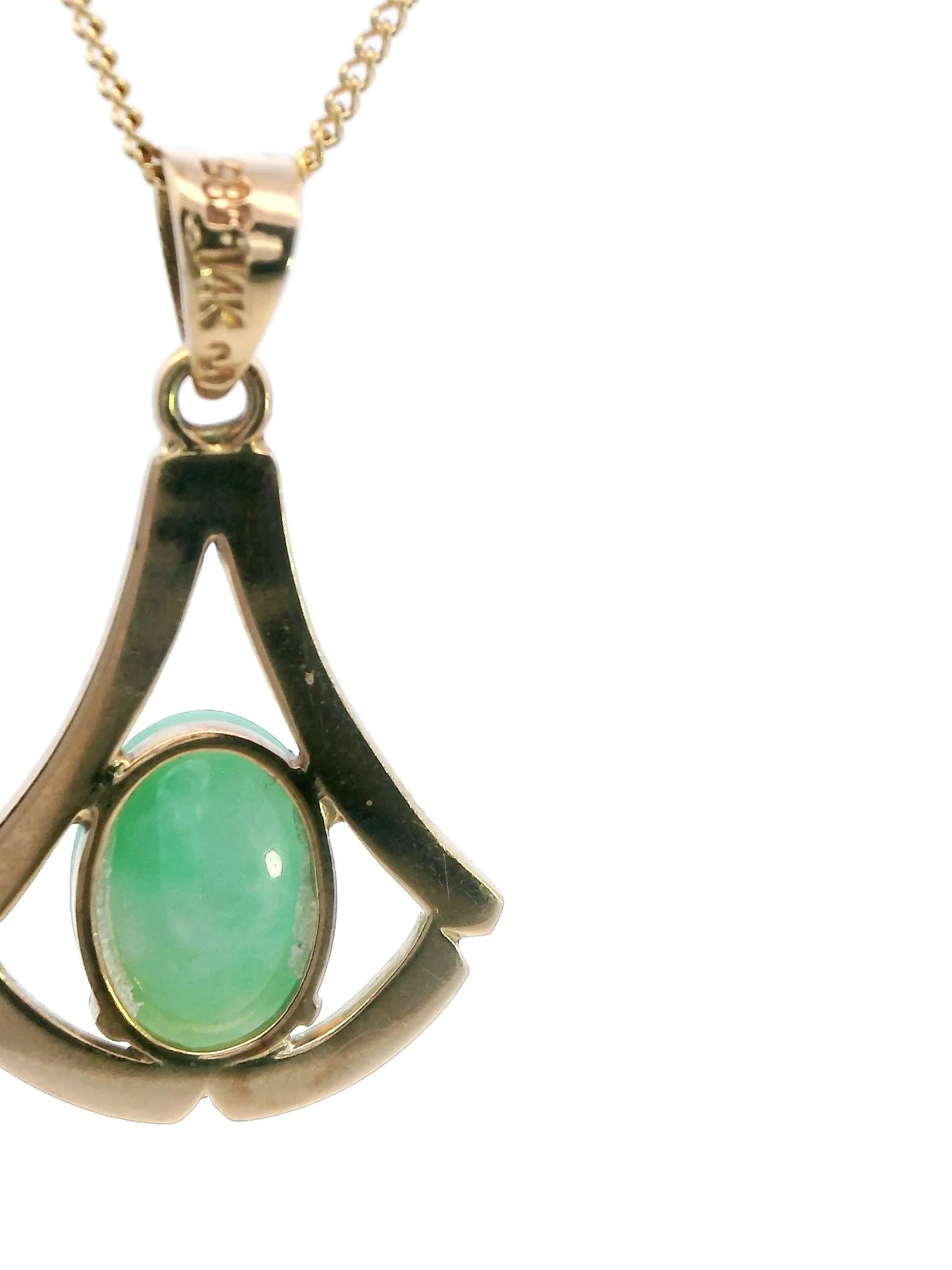 Exquisite Yellow Gold Pendant with Stunning Light Jadeite Cabochon