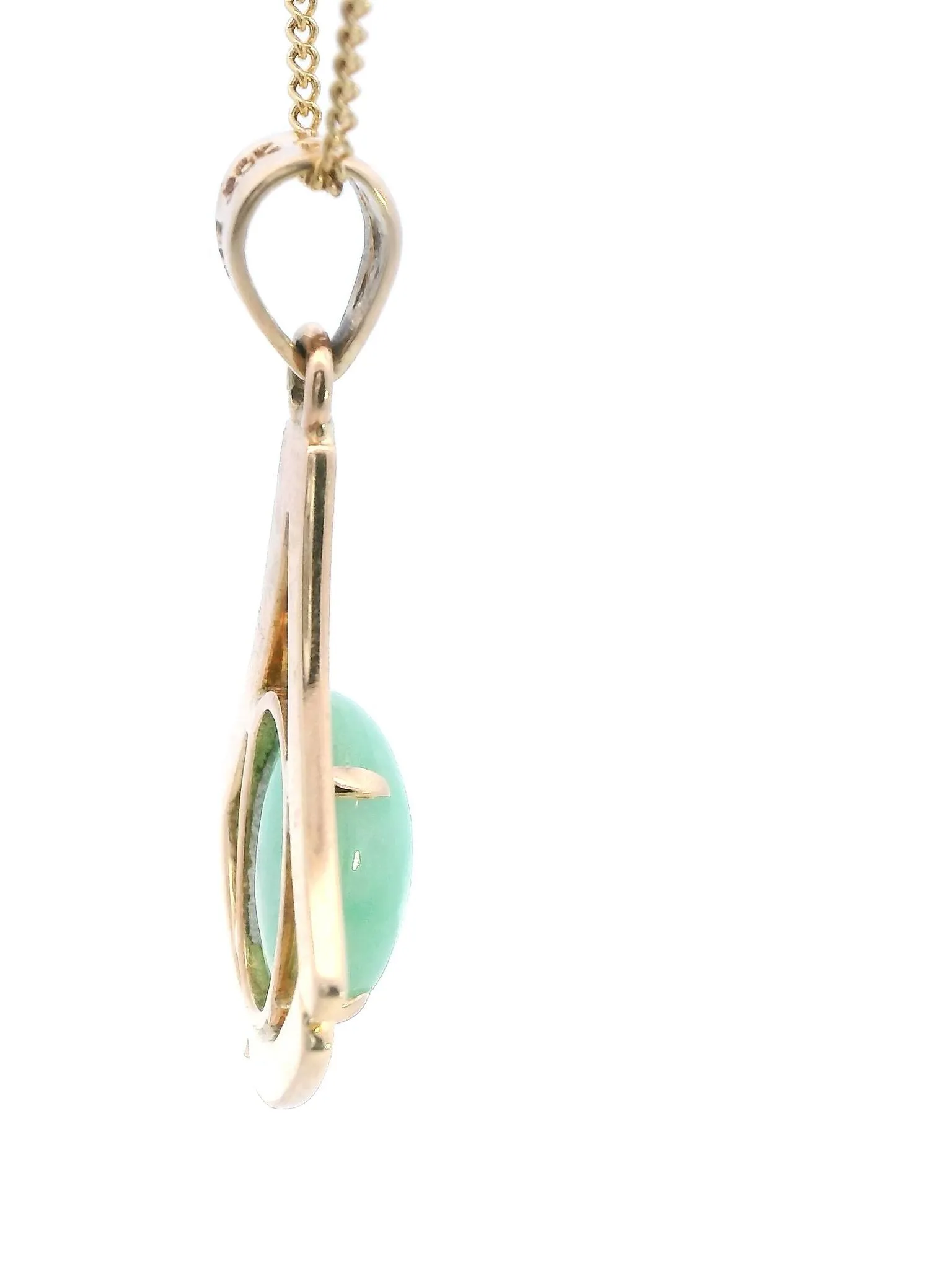 Exquisite Yellow Gold Pendant with Stunning Light Jadeite Cabochon