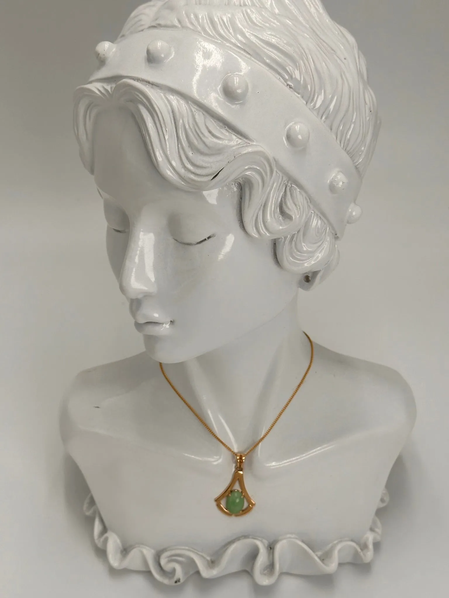 Exquisite Yellow Gold Pendant with Stunning Light Jadeite Cabochon