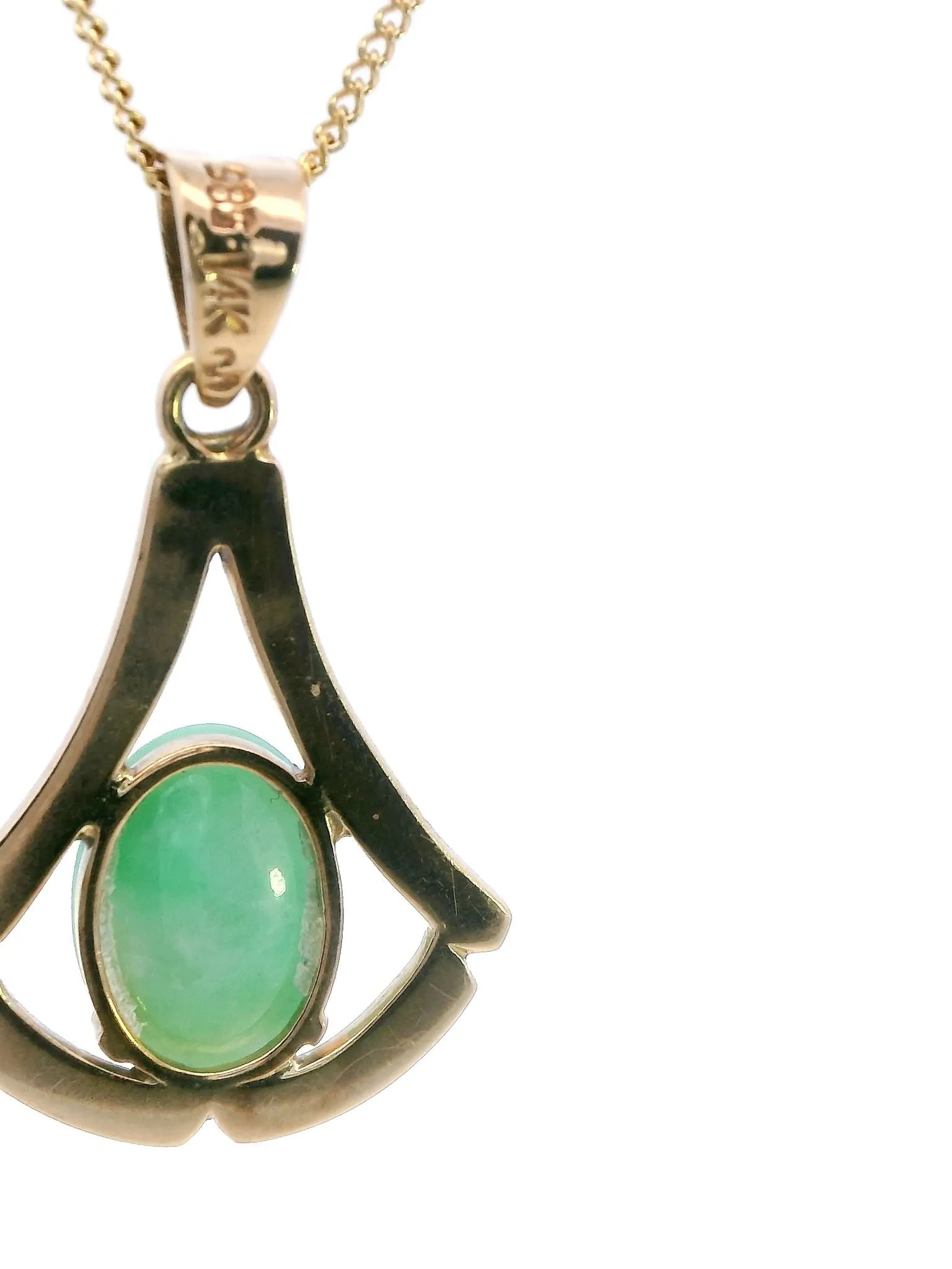 Exquisite Yellow Gold Pendant with Stunning Light Jadeite Cabochon