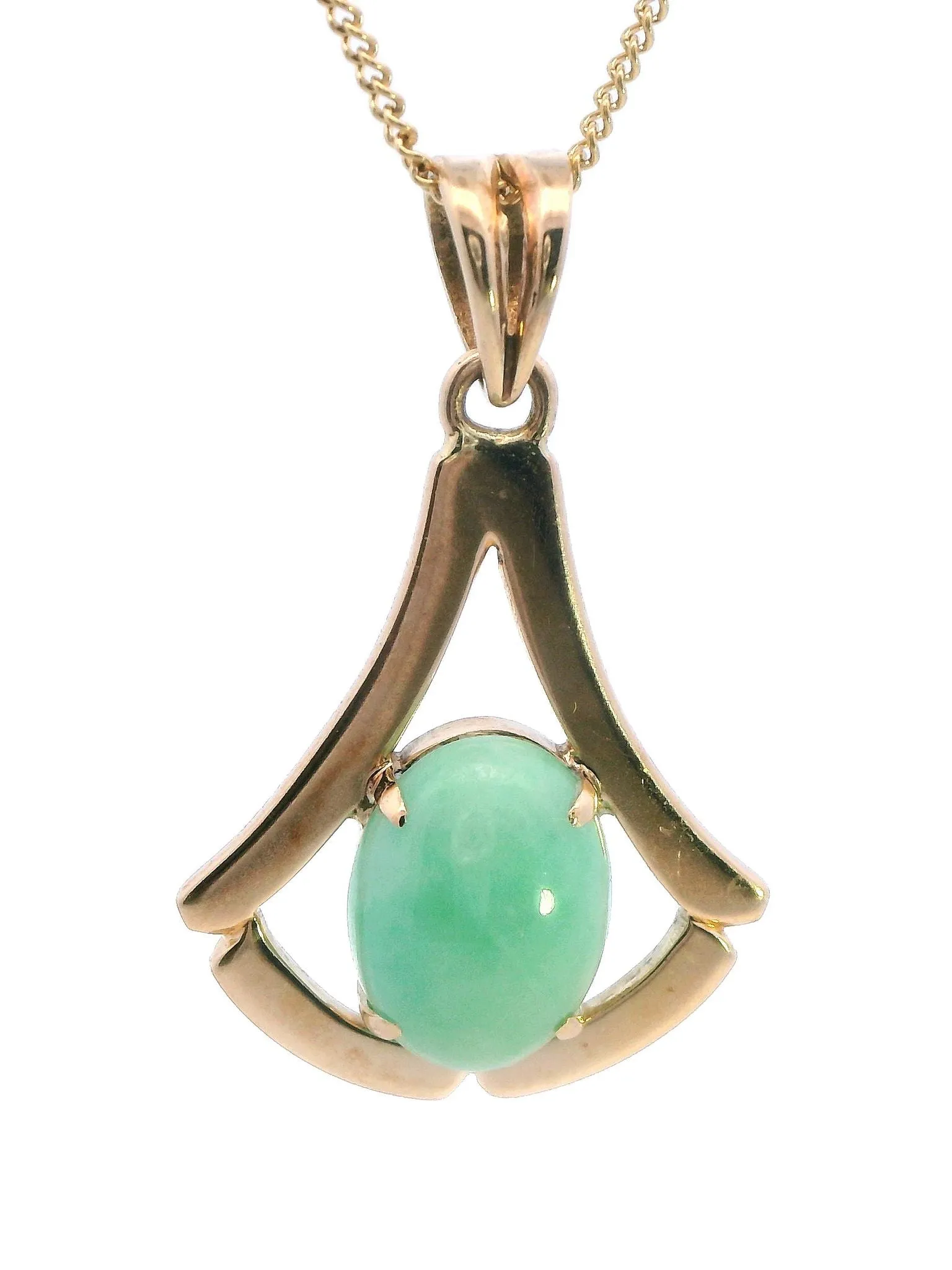 Exquisite Yellow Gold Pendant with Stunning Light Jadeite Cabochon