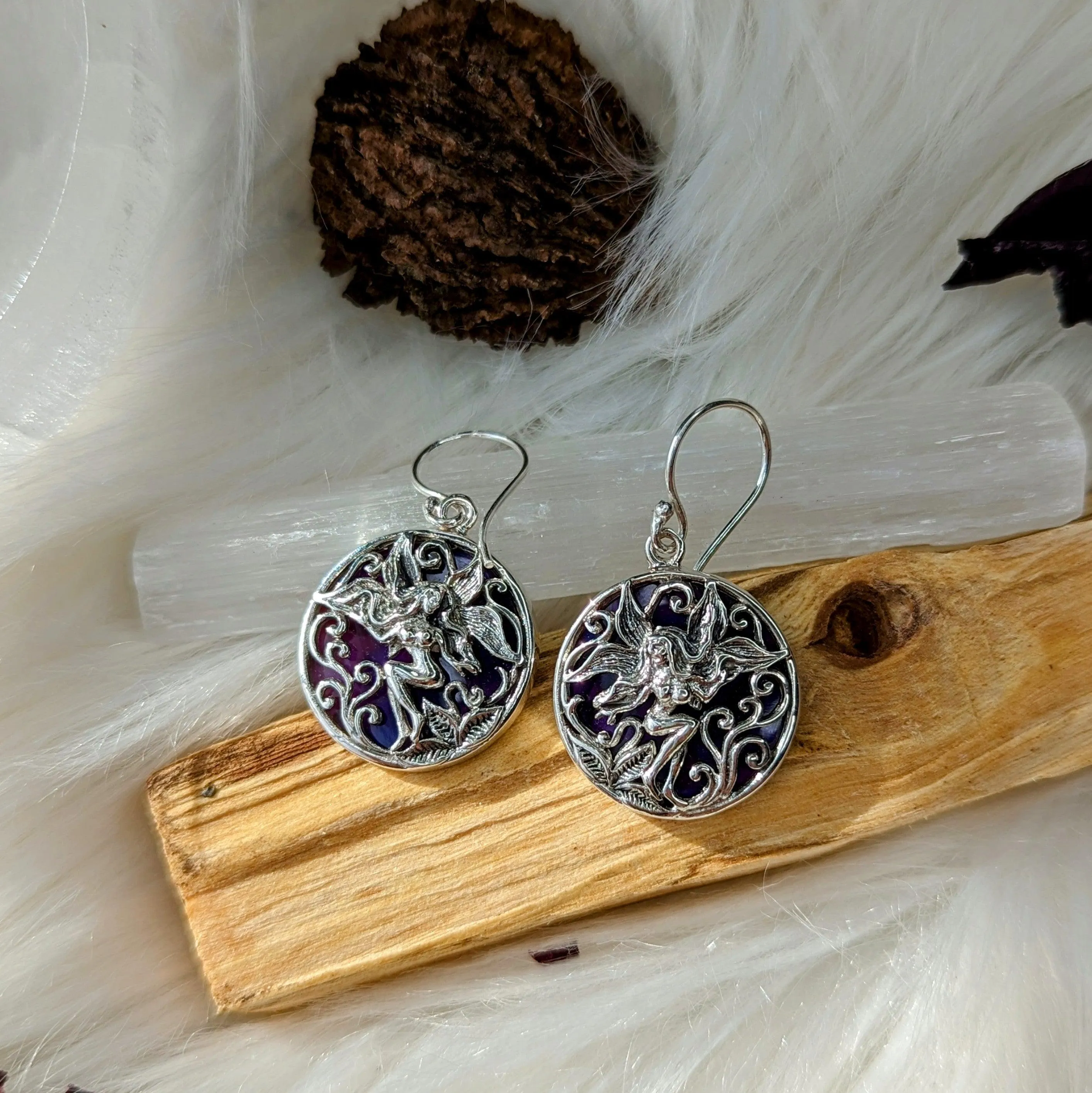 Fairy Earrings ~ Sterling Silver with Abalone~ Natural and Purple