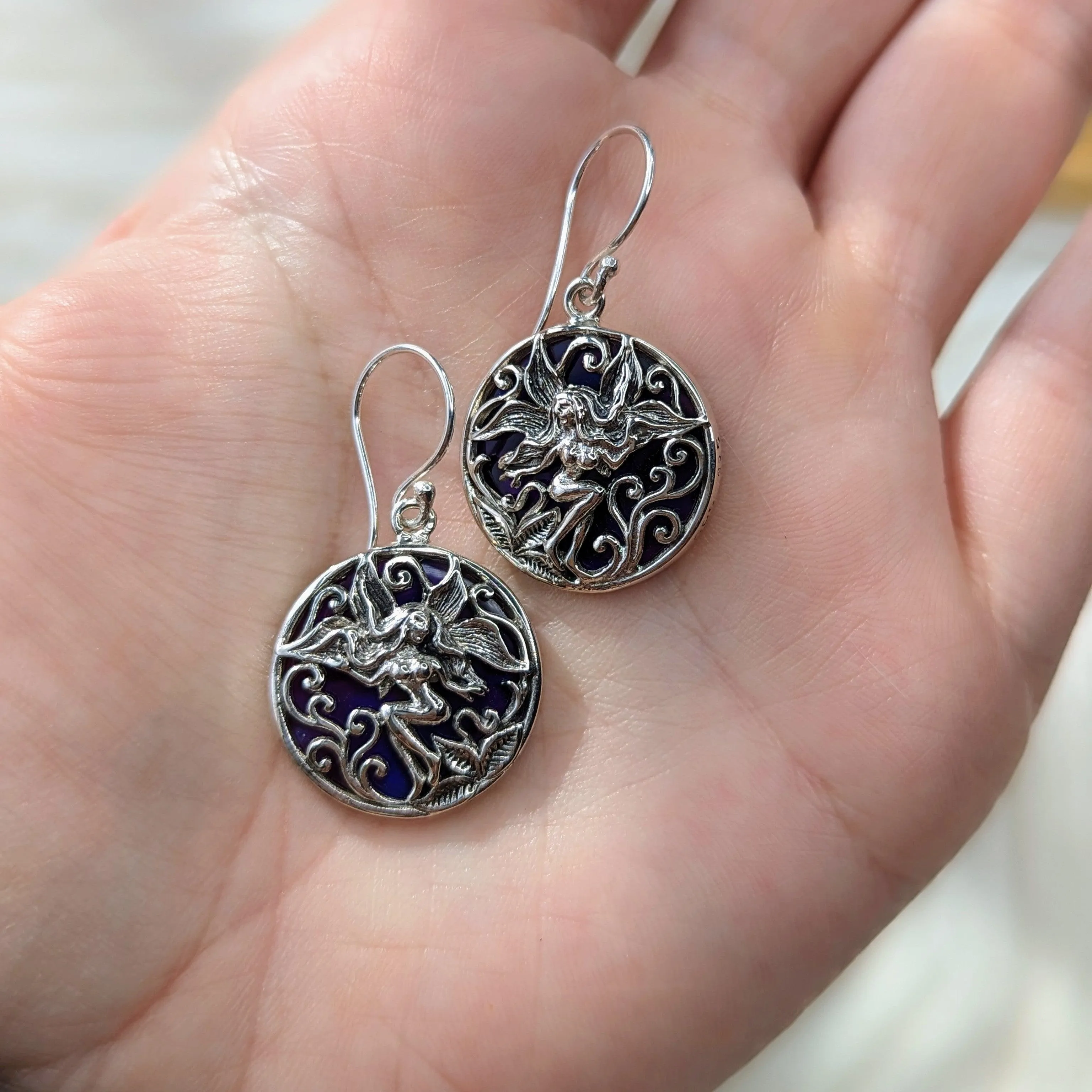 Fairy Earrings ~ Sterling Silver with Abalone~ Natural and Purple